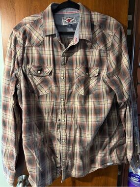 Plaid Snap-Front Western Shirt in Rust and Cream